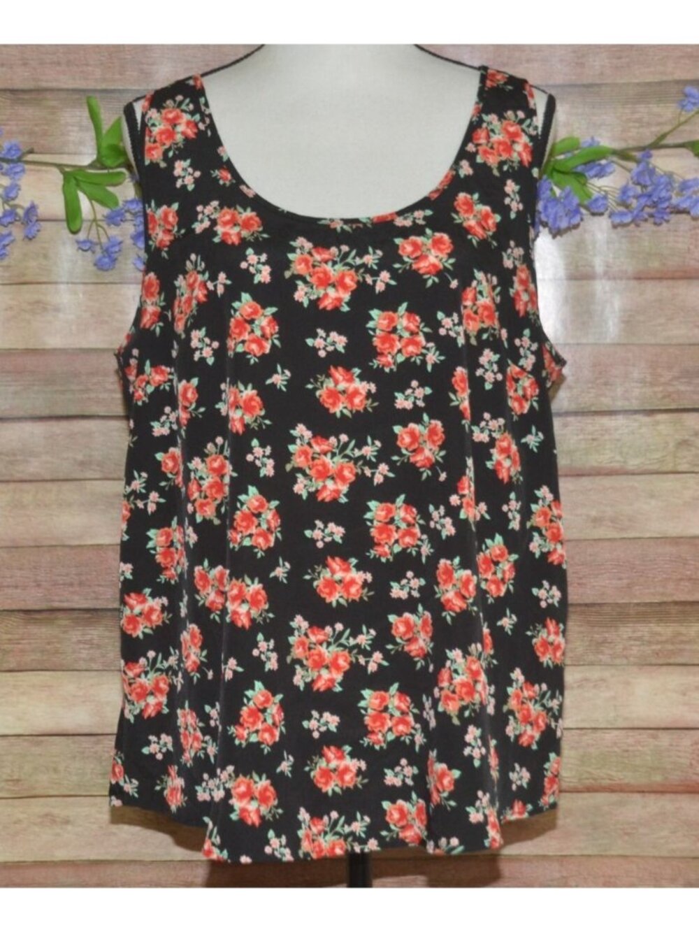 Faded Glory 90's Y2K VTG Dark Floral Roses Sleeveless Top Size XL Cottage Shabby